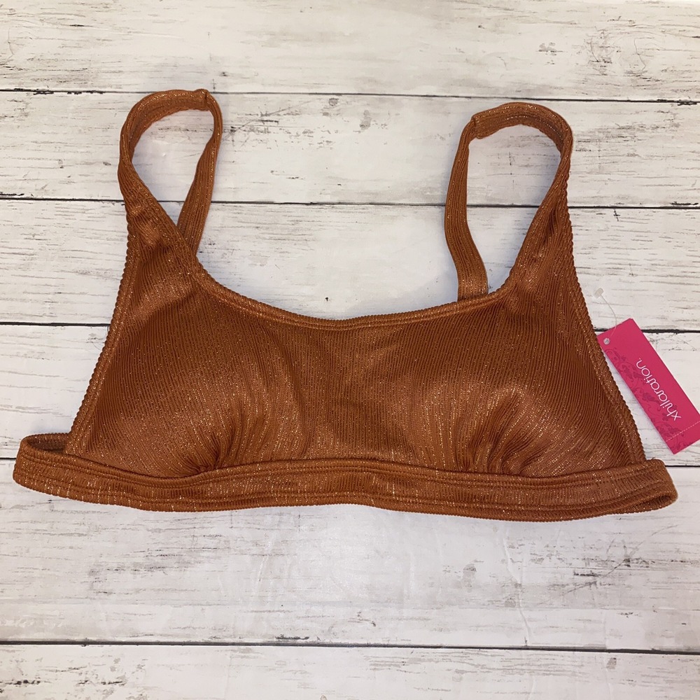 Xhilaration Bikini Top Womens XL Orange Gold Solid Ribbed Swim Bra Rust Dark L